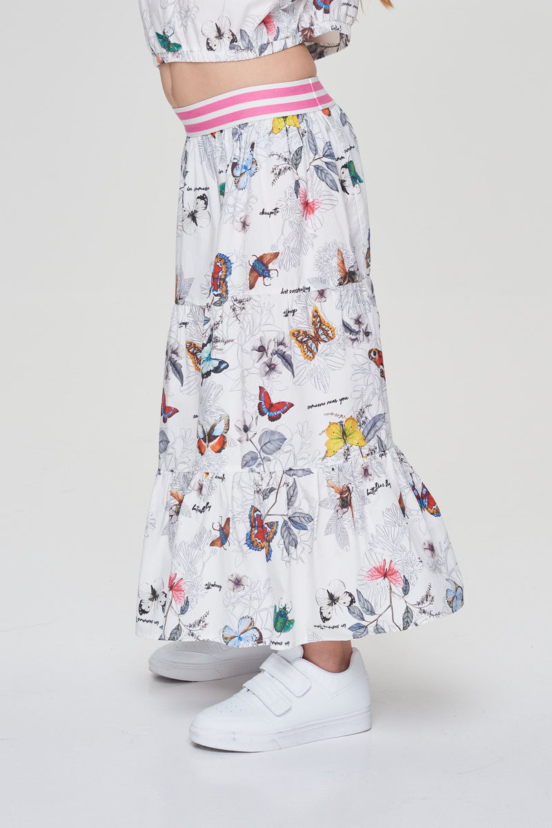 Multi-Tiered Skirt, Branded Print