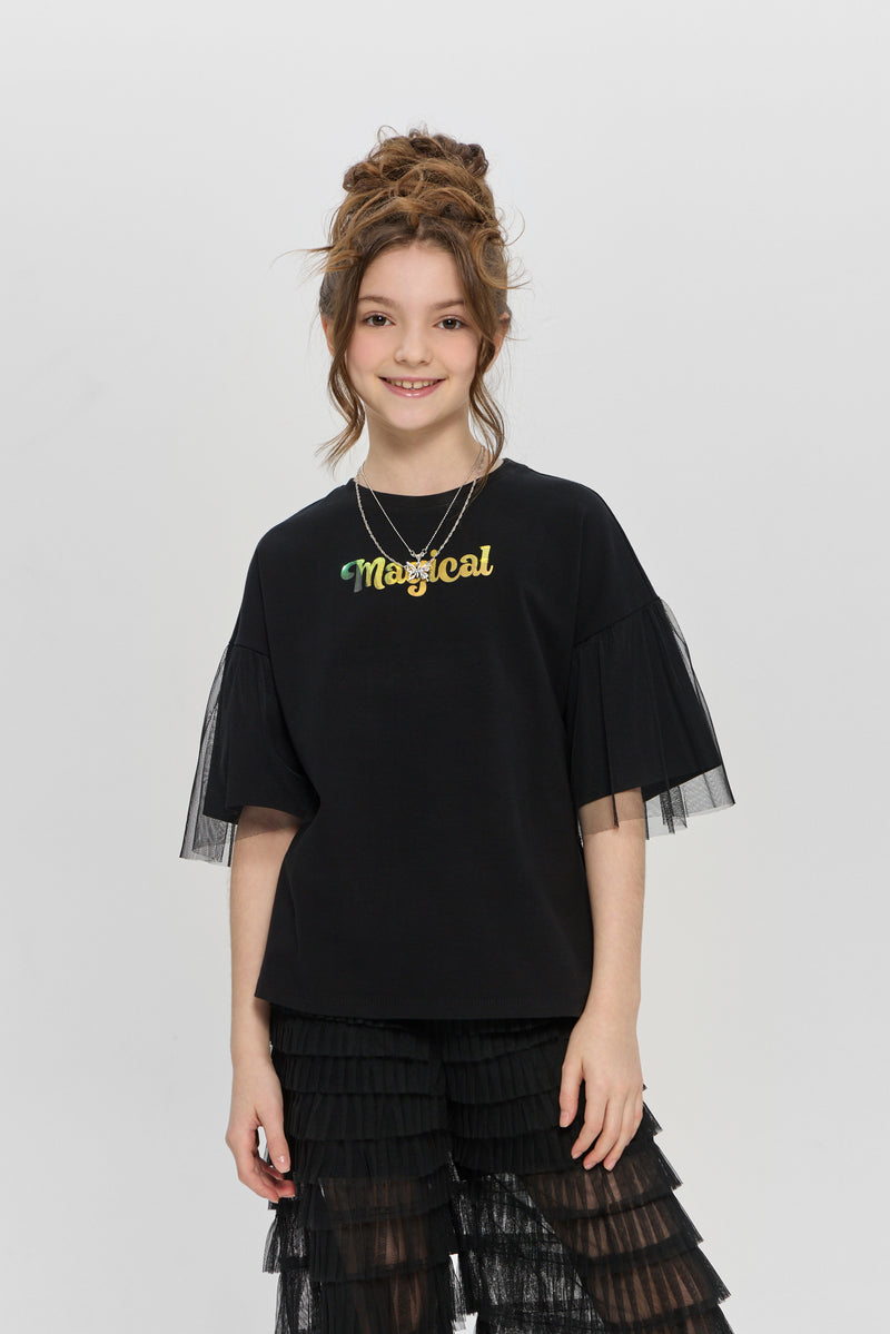 Fancy Sleeves Chain Decorated T-Shirt