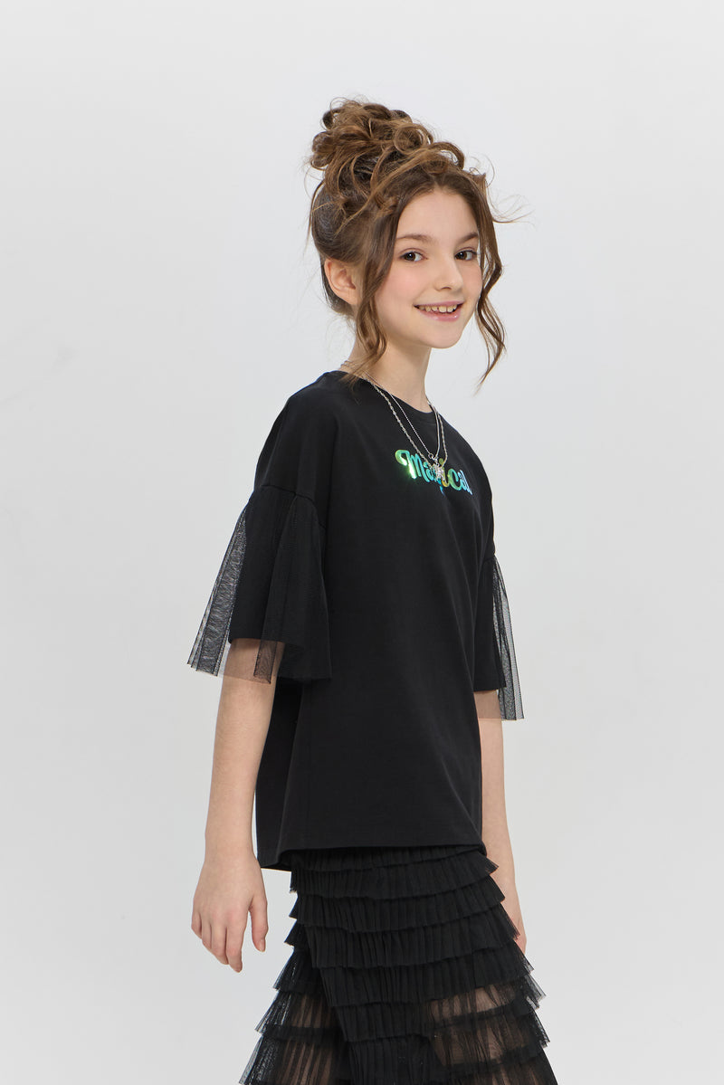 Fancy Sleeves Chain Decorated T-Shirt