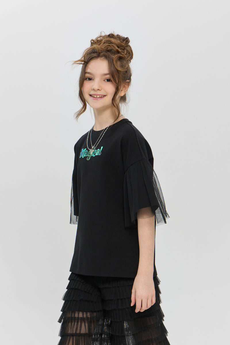 Fancy Sleeves Chain Decorated T-Shirt