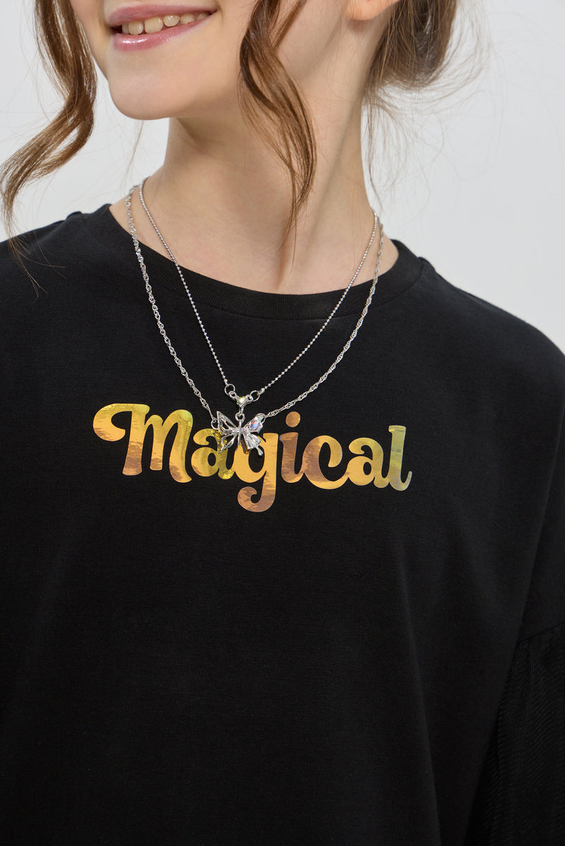 Fancy Sleeves Chain Decorated T-Shirt