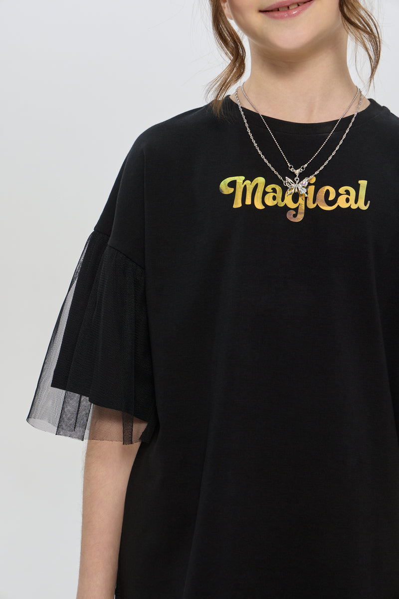 Fancy Sleeves Chain Decorated T-Shirt