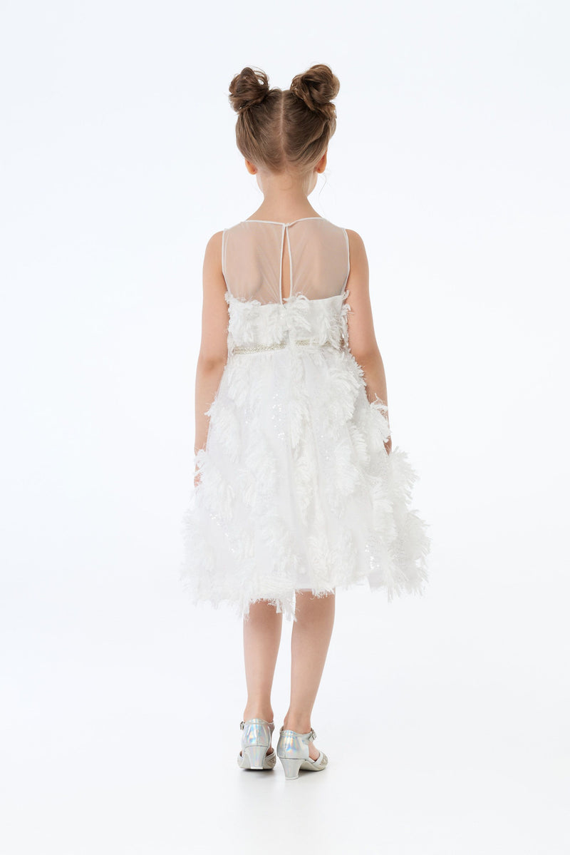 3D Feathers Decorated Fluffy Skirt Dress