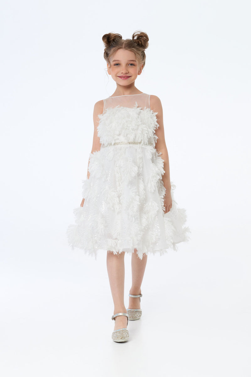 3D Feathers Decorated Fluffy Skirt Dress