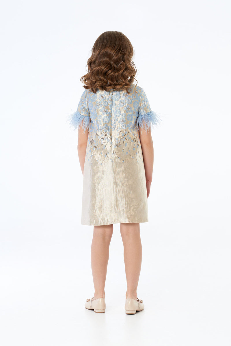 A-Silhouette Flower on Brocade Coctail Dress