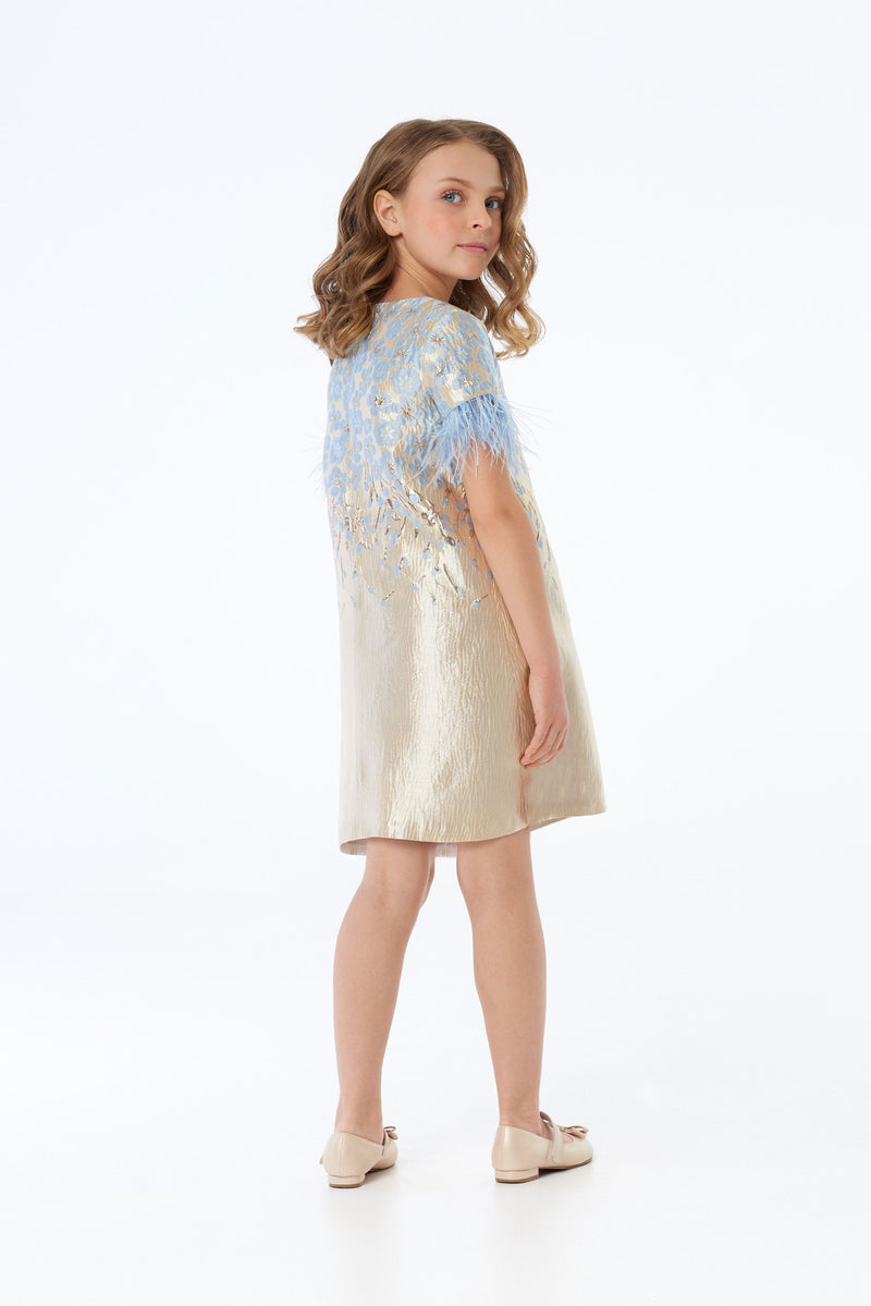 A-Silhouette Flower on Brocade Coctail Dress