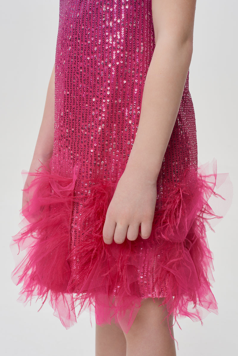 Combined Gradient Sequins Coctail Dress with a fluffy mesh