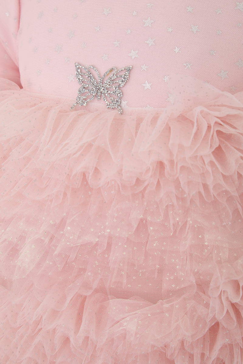 Elegant Peach Fluffy Skirt Dress