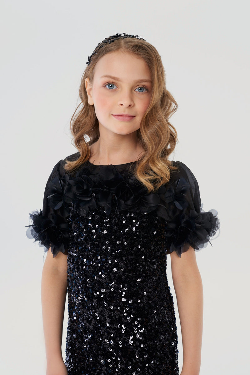 Sequins Flowers Decorated  Dress