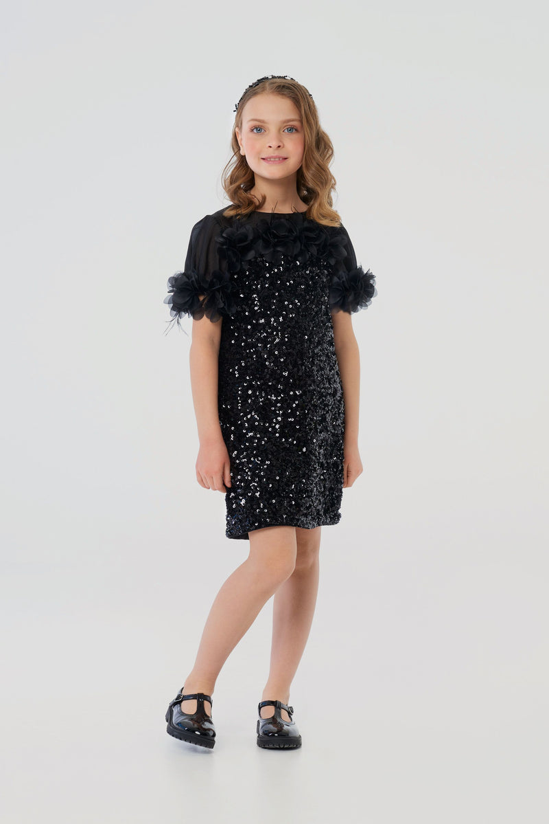 Sequins Flowers Decorated  Dress