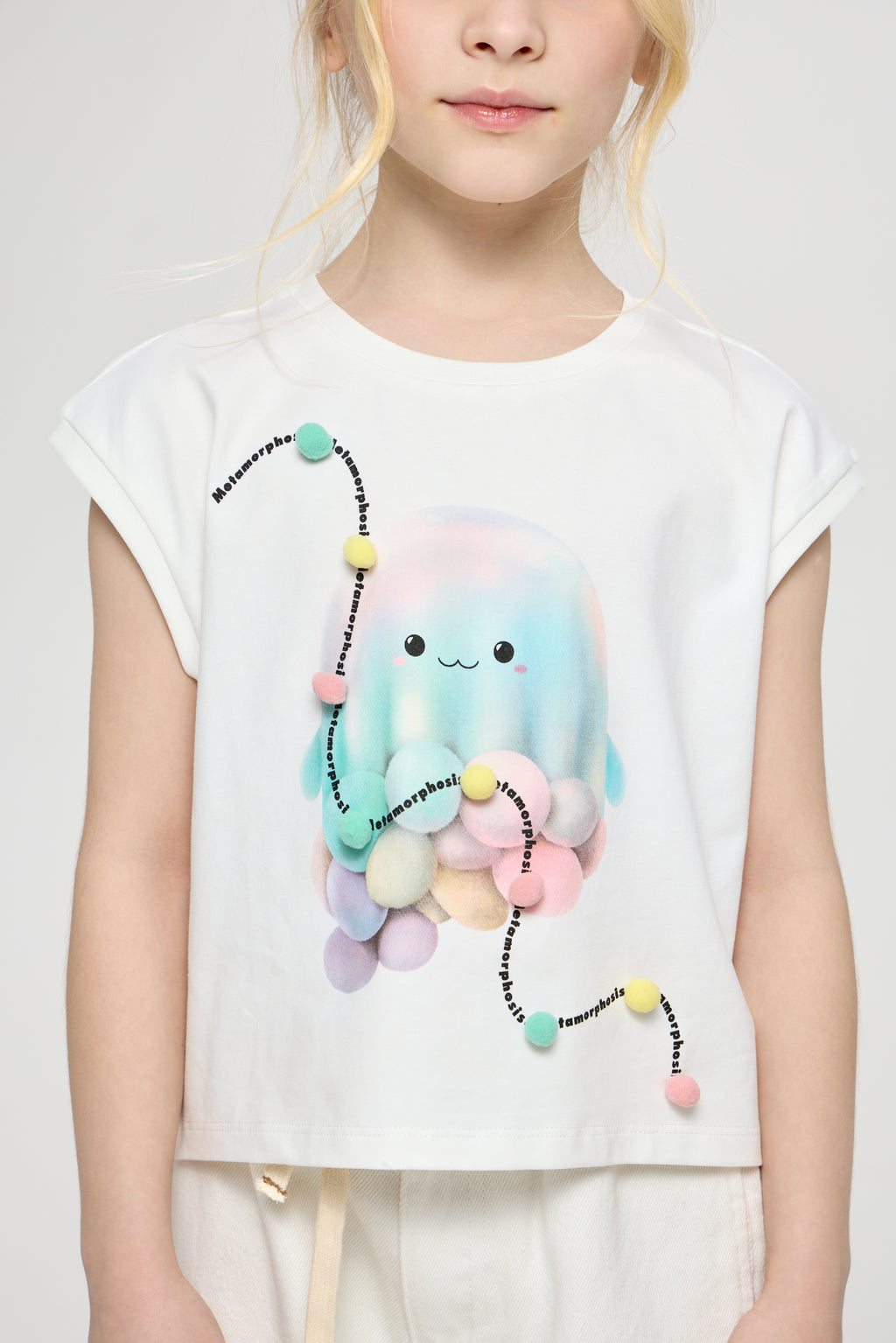 Printed T-Shirt with Pompoms