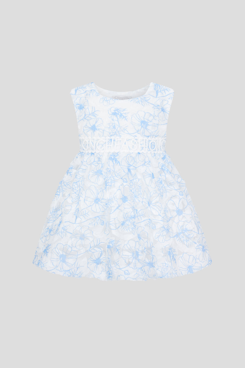 Blue and ecru decorated dress