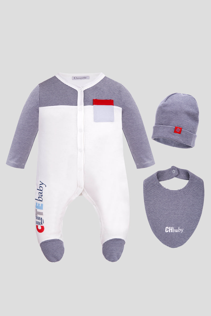 Knitted Set ( Overall, Bonnet, bib)