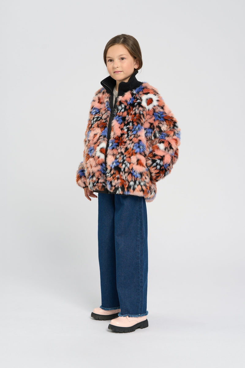 Multicolor Synthetic Down Faux Fur Jacket