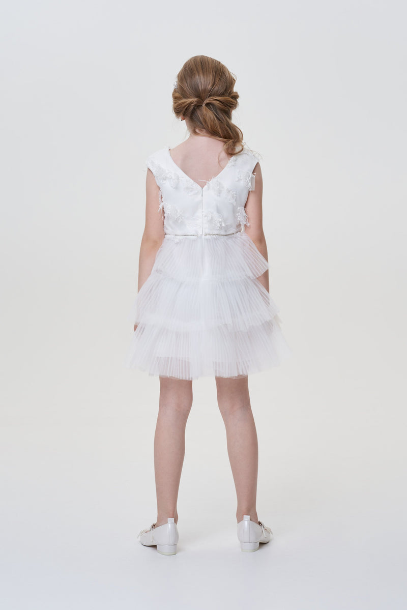 Pleated Frills Decorated Dress with Petticoat