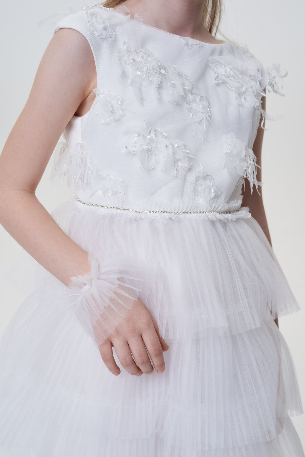 Pleated Frills Decorated Dress with Petticoat