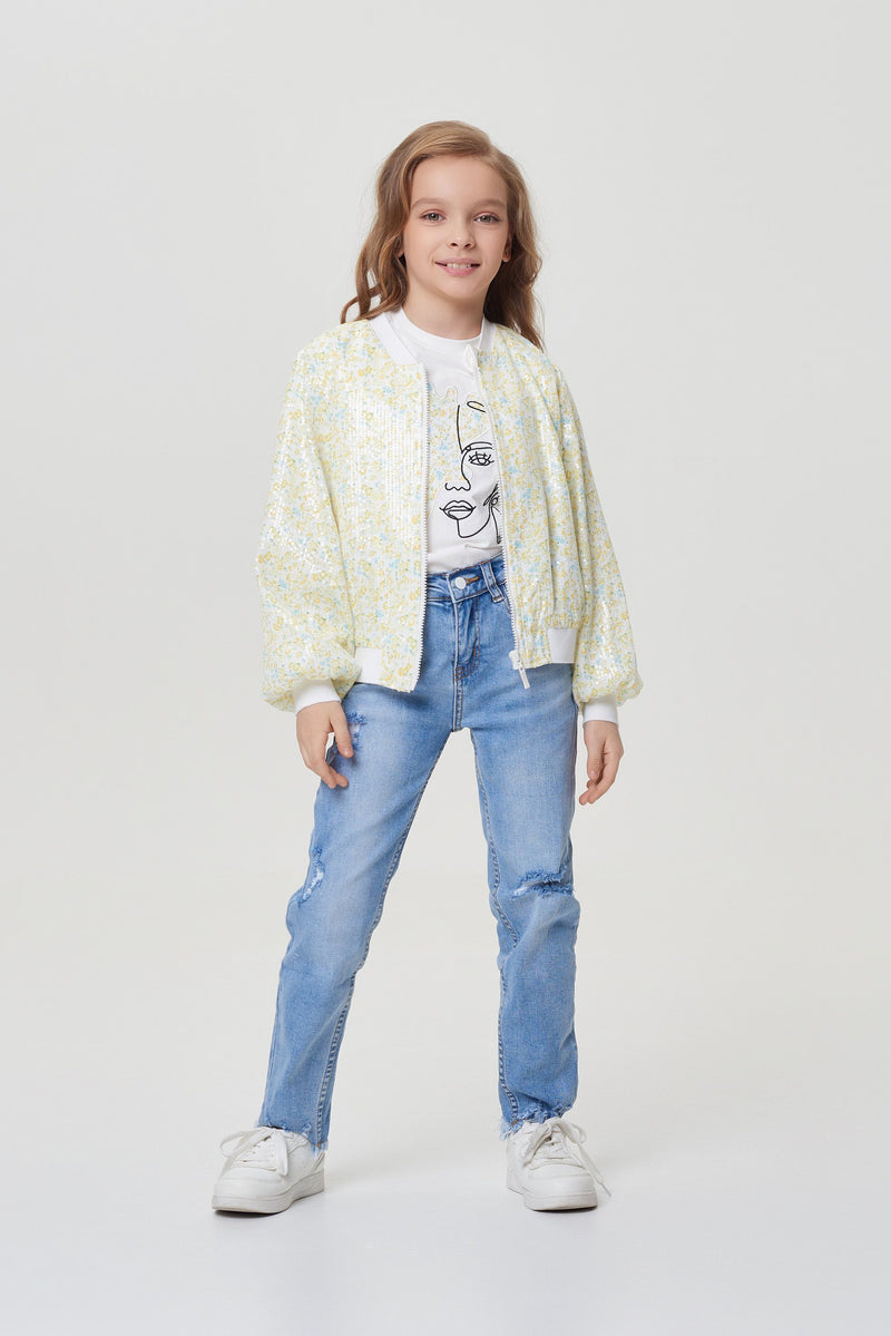 Sequins Decorated Shiffon Bomber-Jacket