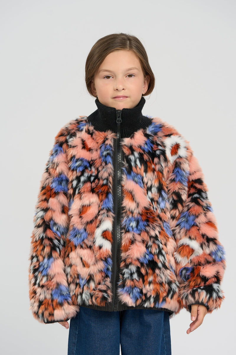 Multicolor Synthetic Down Faux Fur Jacket