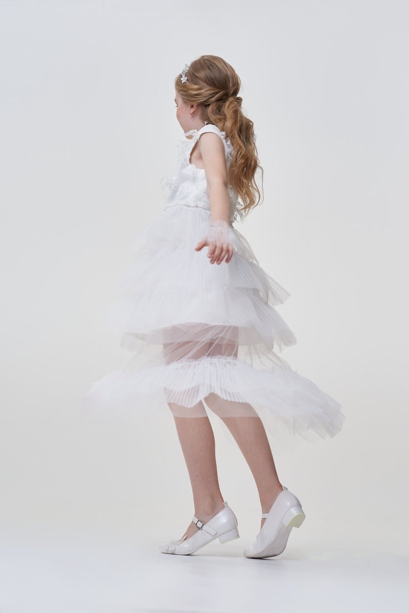 Pleated Frills Decorated Dress with Petticoat