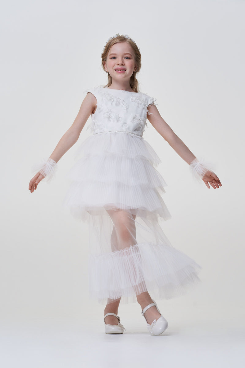 Pleated Frills Decorated Dress with Petticoat