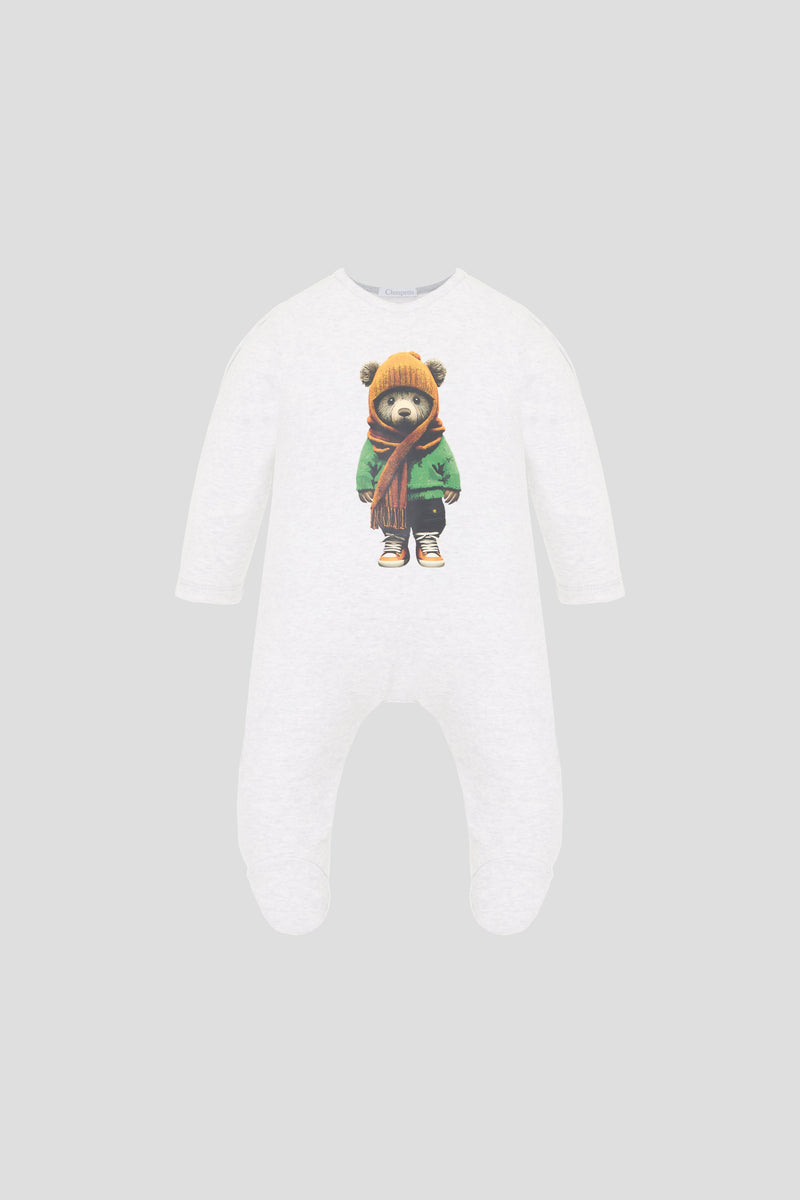 Printed Bear Overall. ecru