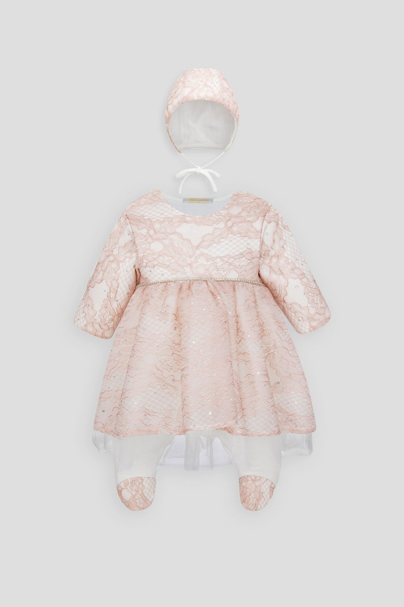 Laced Set (dress-overalls with bonnet)