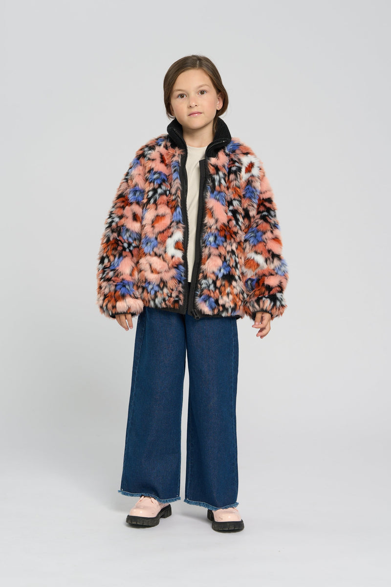 Multicolor Synthetic Down Faux Fur Jacket