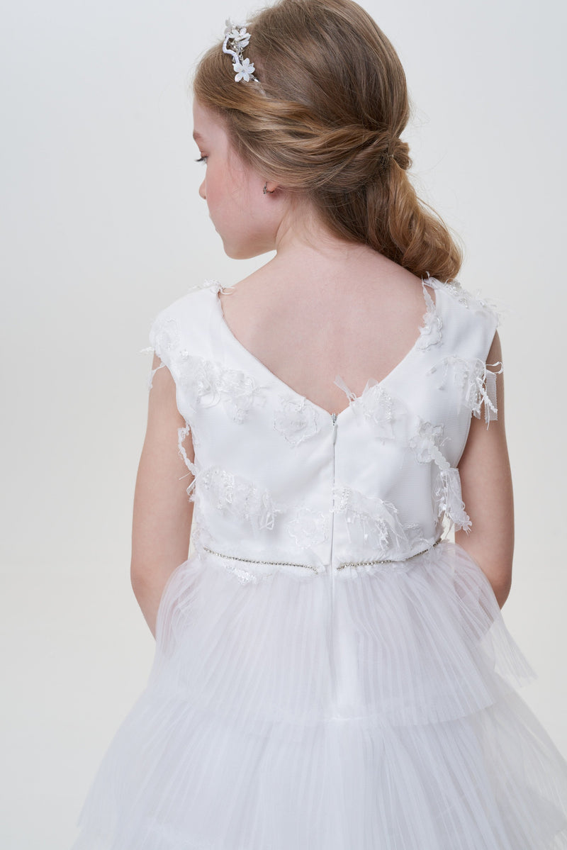 Pleated Frills Decorated Dress with Petticoat