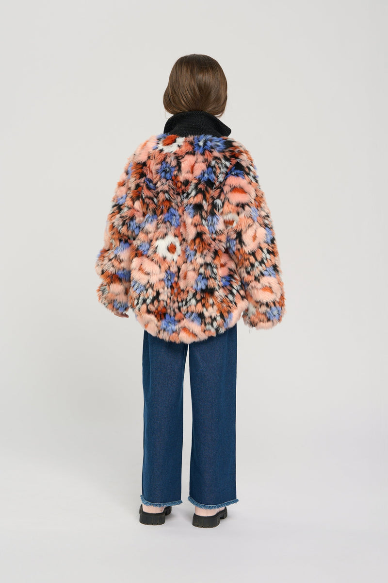 Multicolor Synthetic Down Faux Fur Jacket