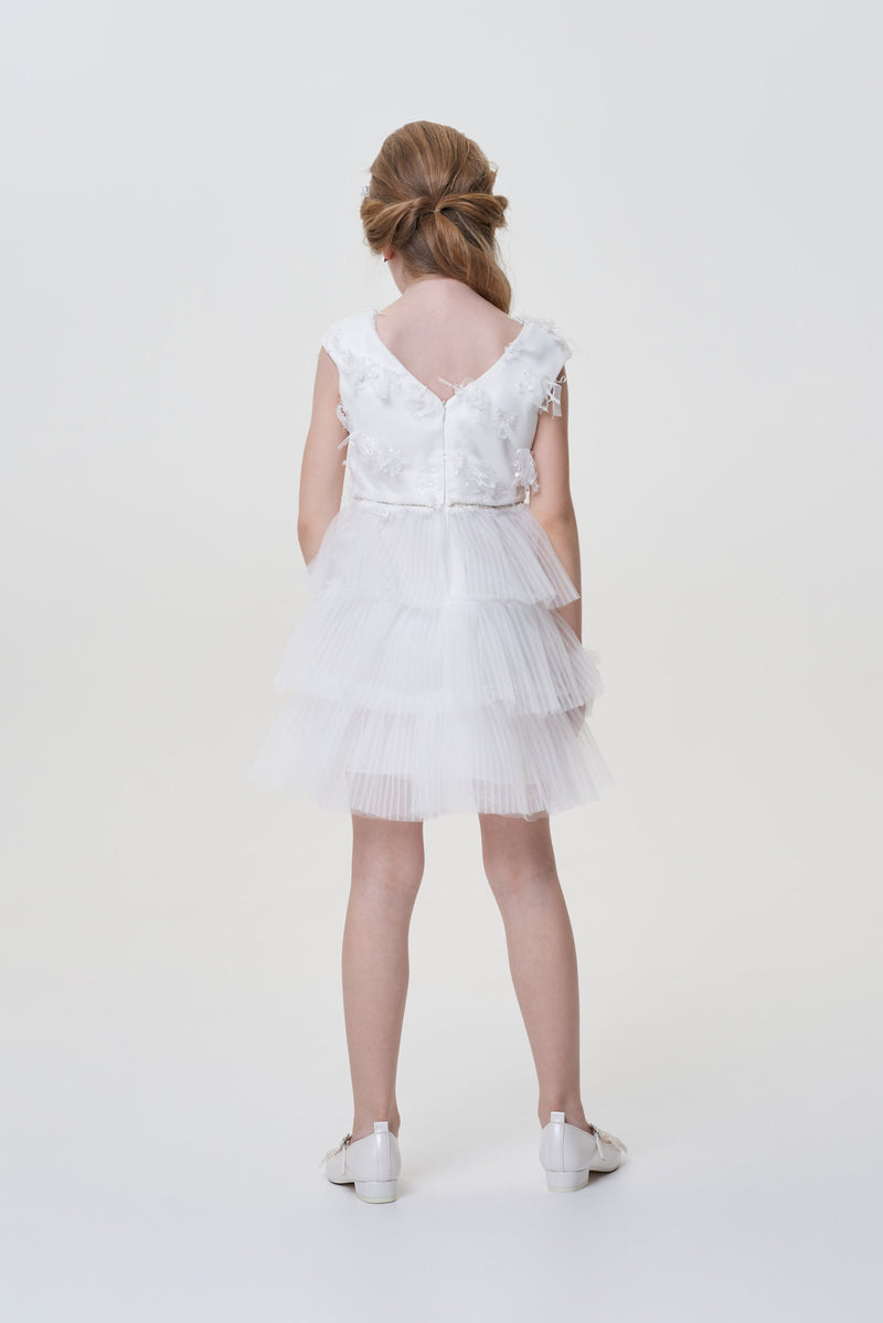 Pleated Frills Decorated Dress with Petticoat