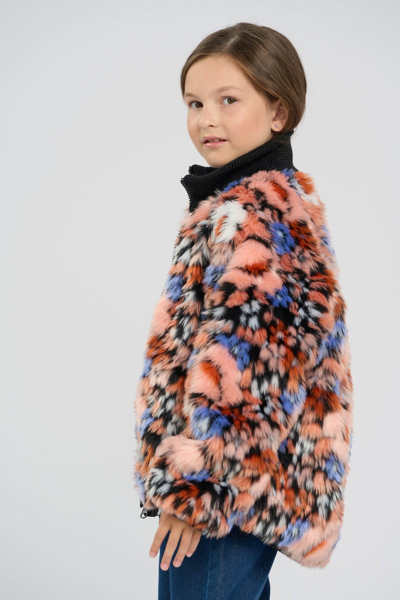 Multicolor Synthetic Down Faux Fur Jacket