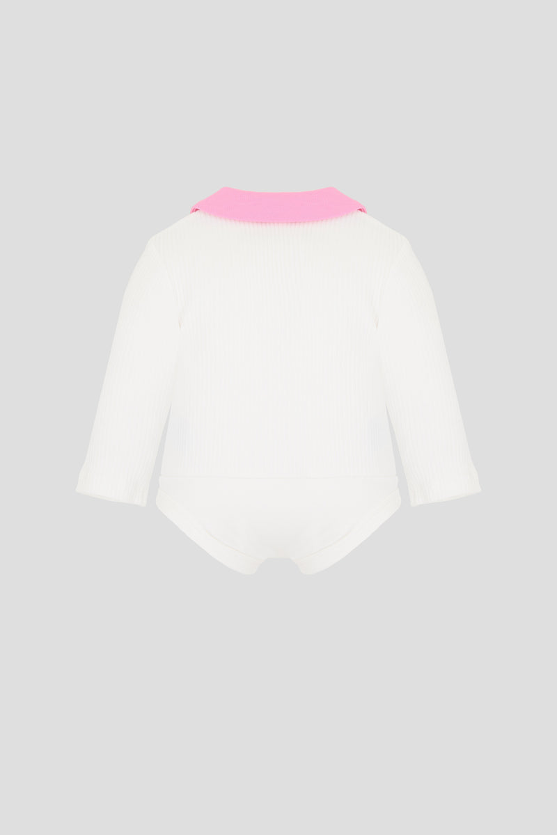 Elegant Bodysuit-shirt, ecru/pink