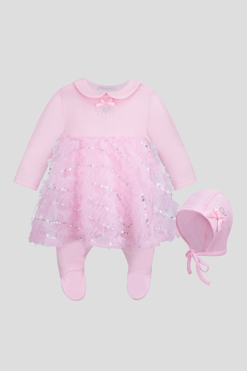 Lace Rhinestones Decorated Set ( Overall and Bonnet)