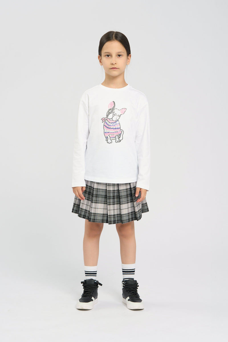 Elegant LS tee with sequins dog applique