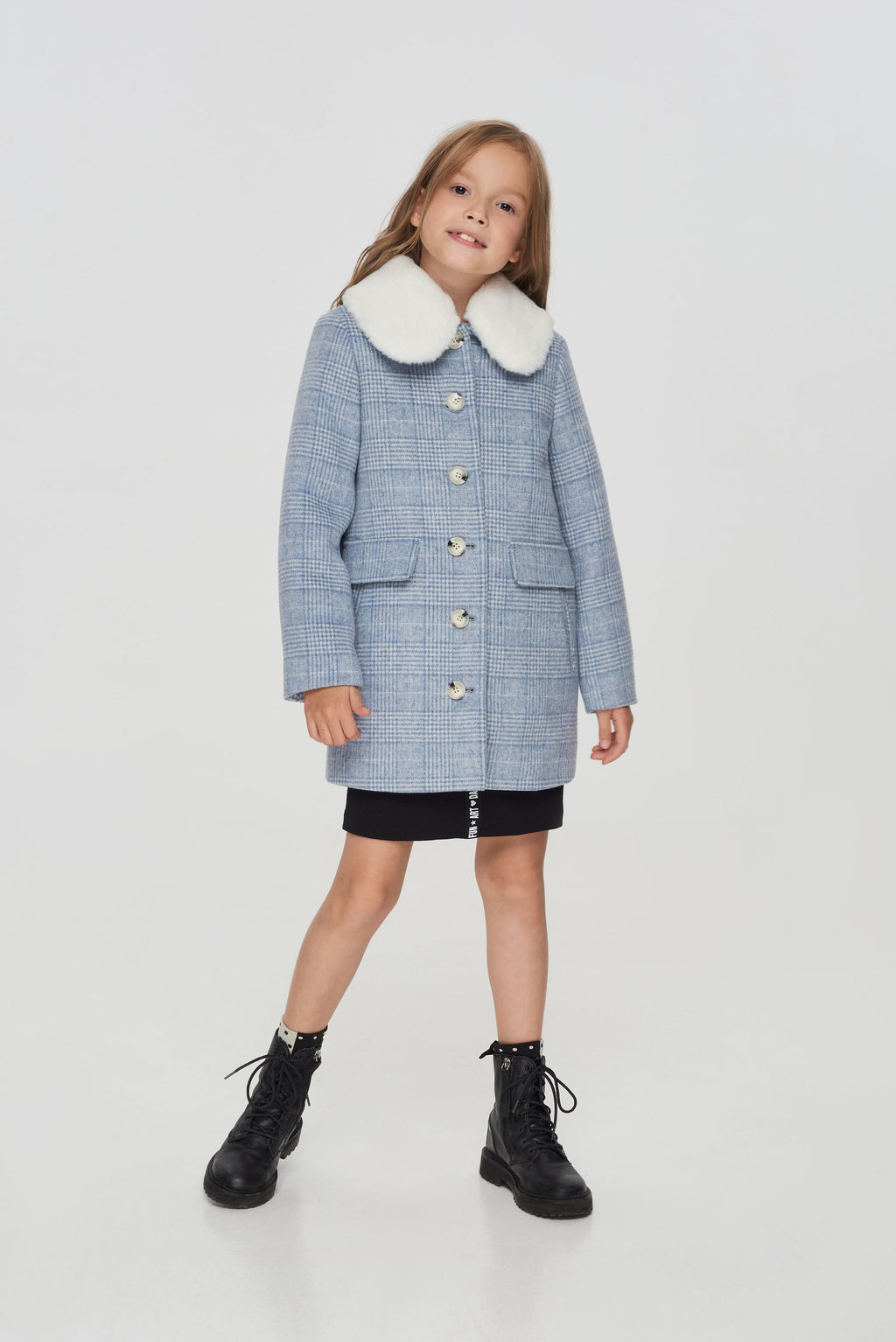 Faux Fur Collar Checkered Coat (Synthetic Insulation)