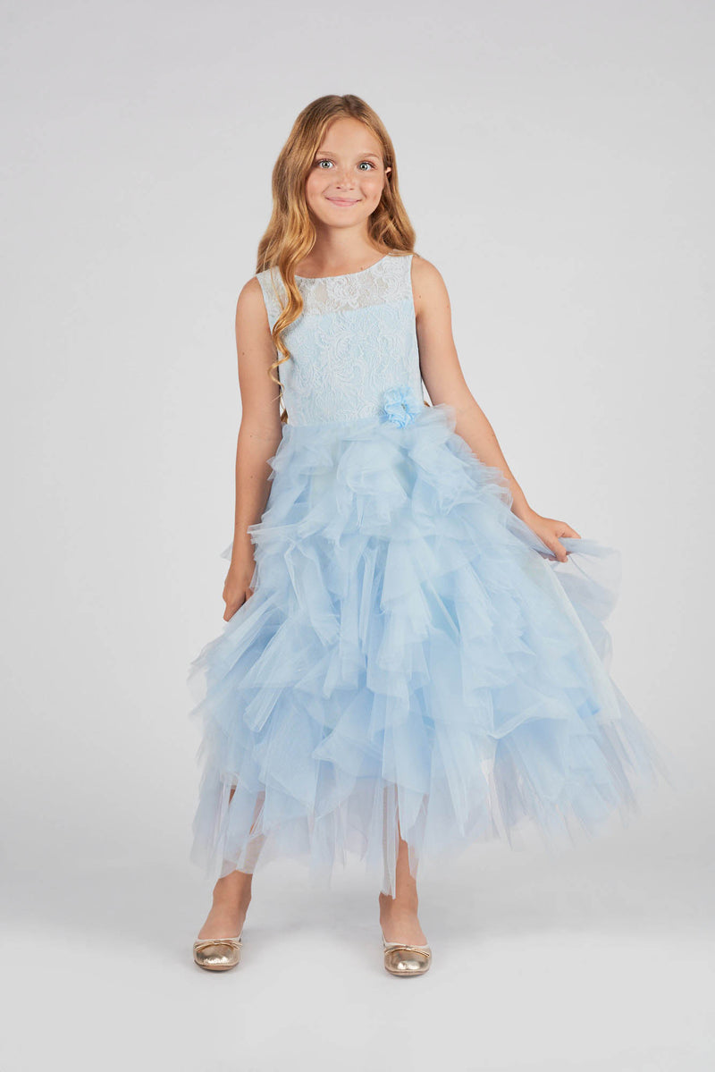 Light-blue corset dress with ballet tutu skirt