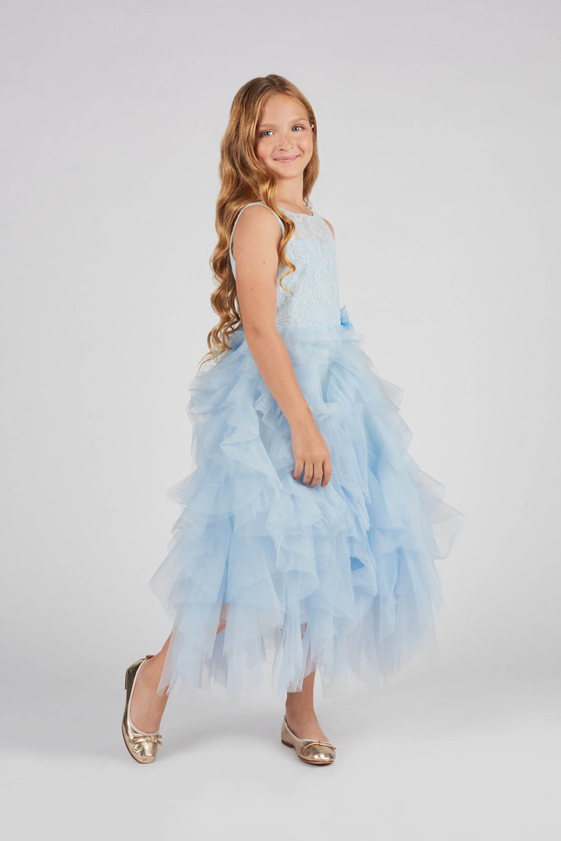 Light-blue corset dress with ballet tutu skirt