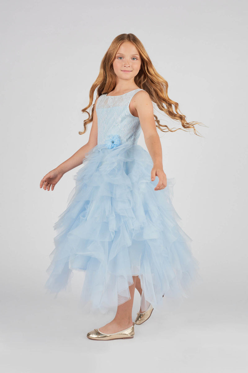 Light-blue corset dress with ballet tutu skirt