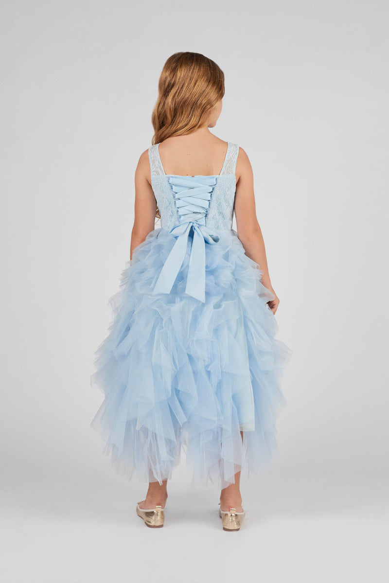 Light-blue corset dress with ballet tutu skirt