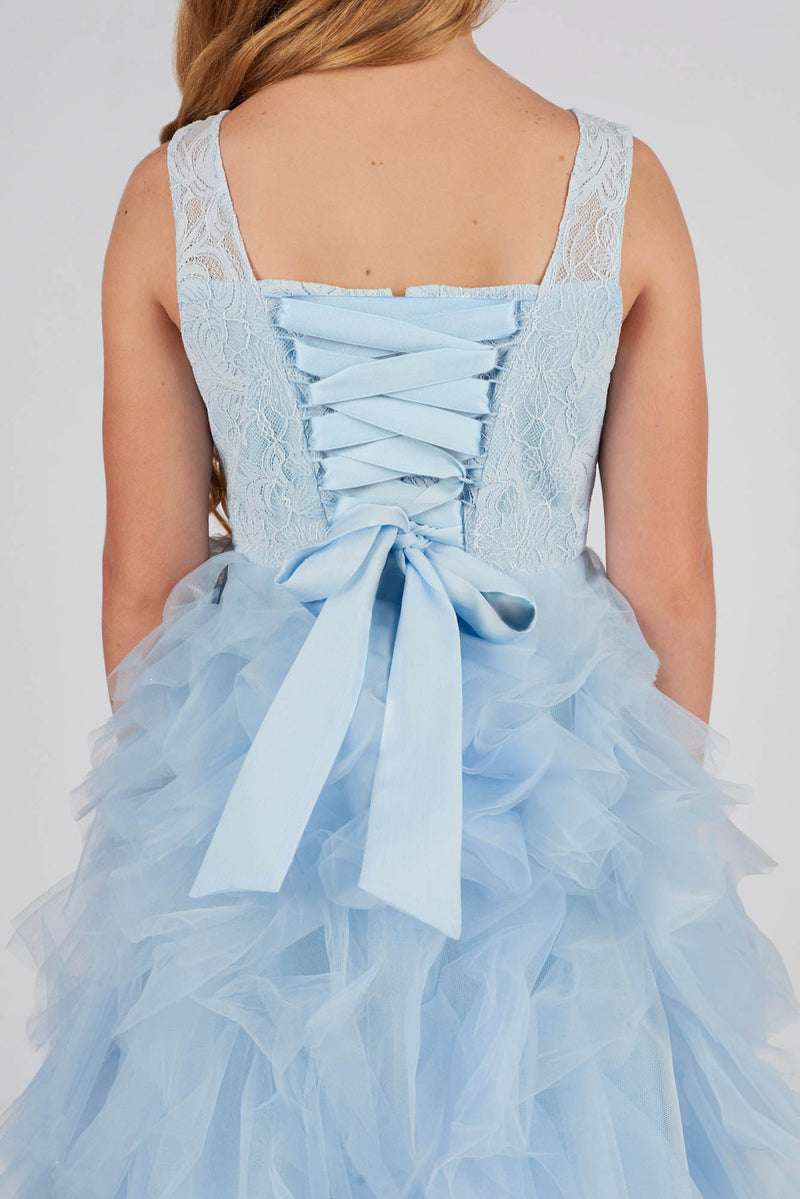 Light-blue corset dress with ballet tutu skirt