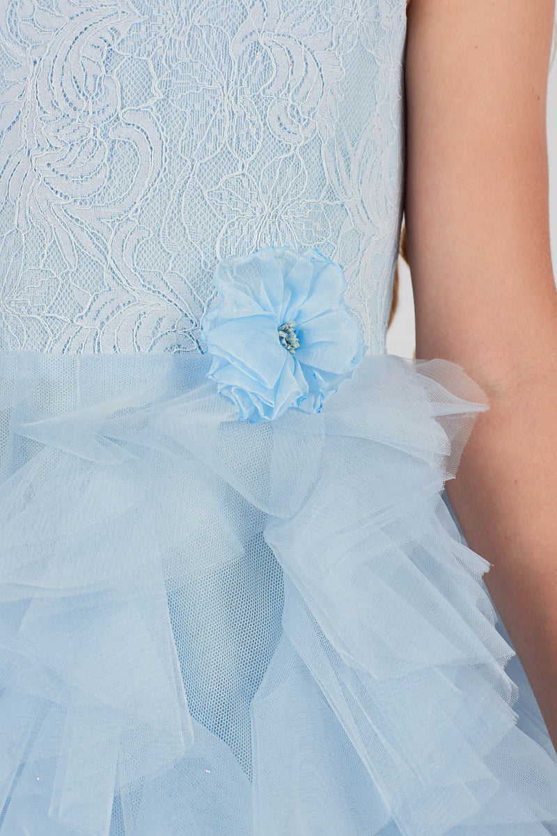 Light-blue corset dress with ballet tutu skirt