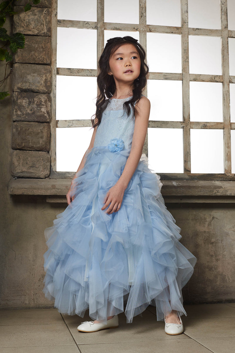 Light-blue corset dress with ballet tutu skirt