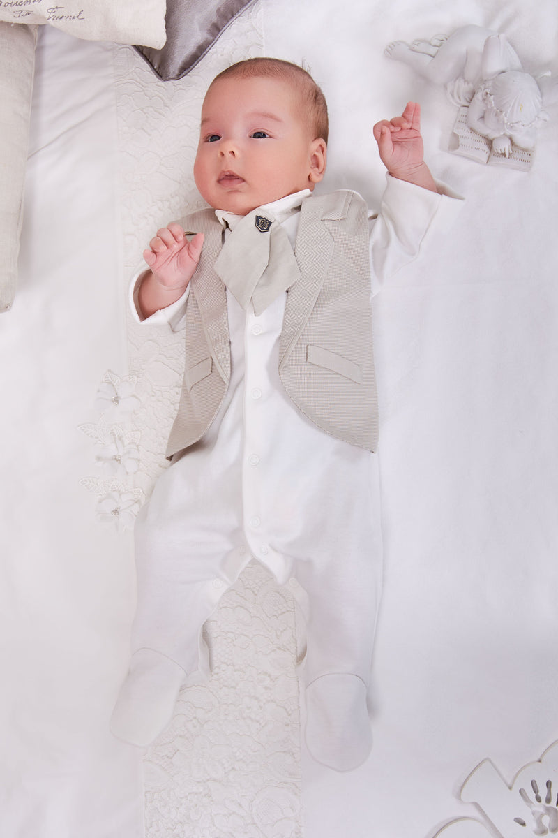 Tuxedo Imitation Newborn Coverall with Tie