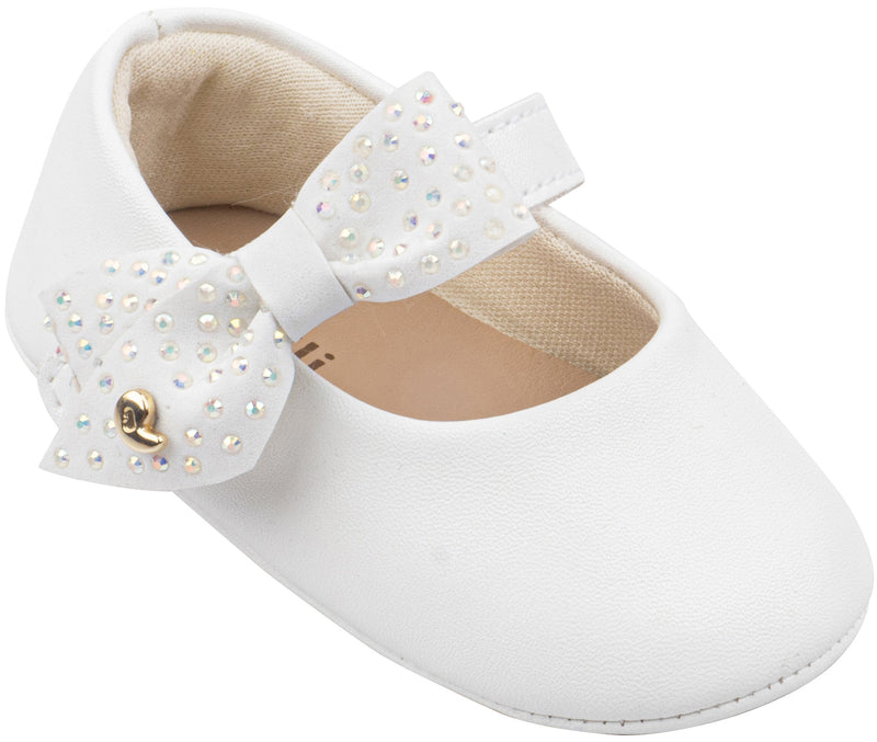 White booties with bow a side