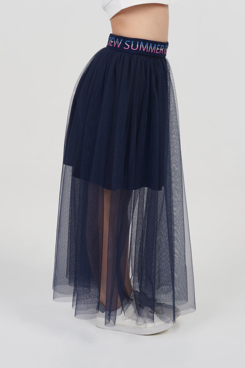 Mesh Longlength Skirt, navy