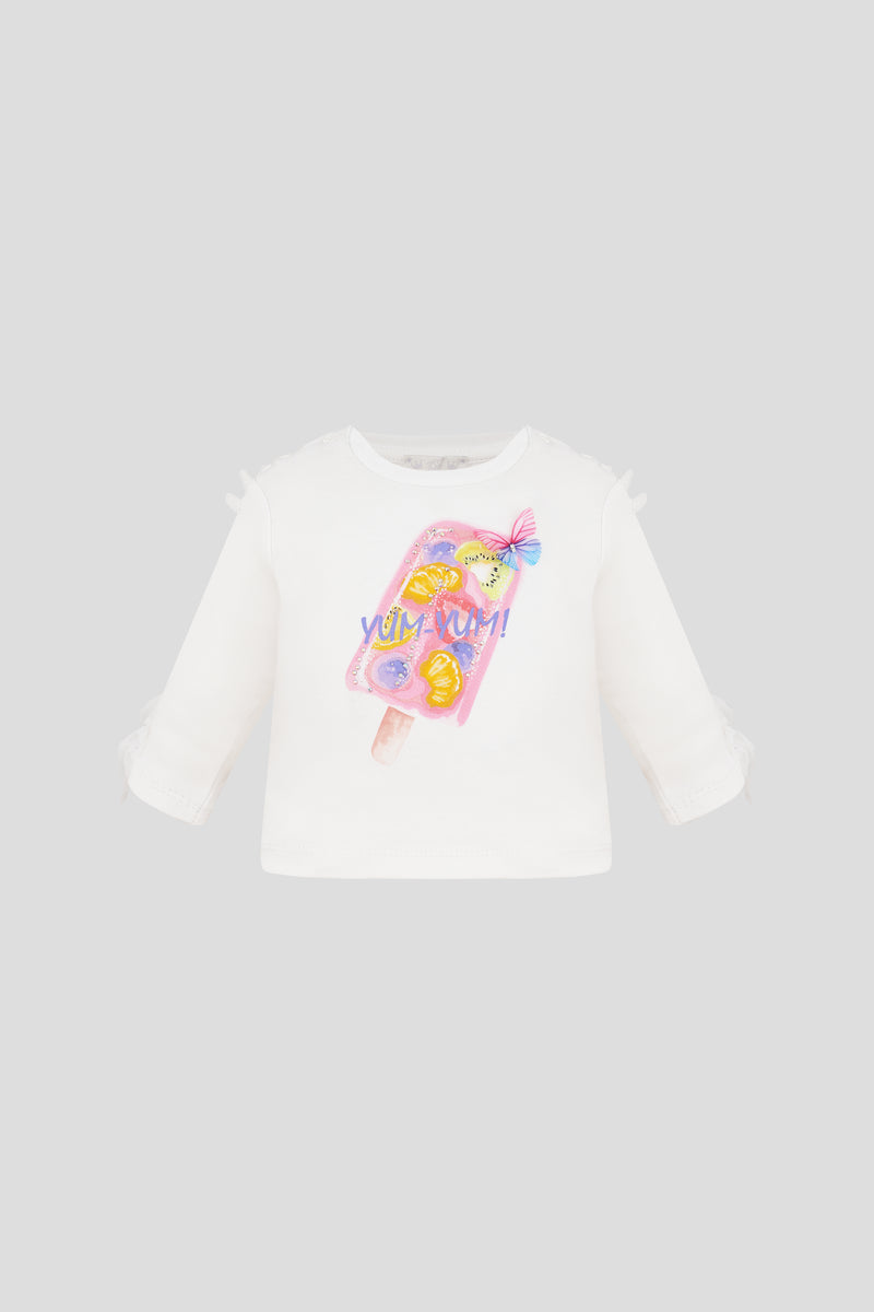 Frills Sleeves LS Tee, ecru