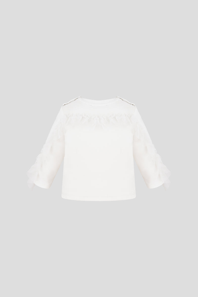 Frills Sleeves LS Tee, ecru