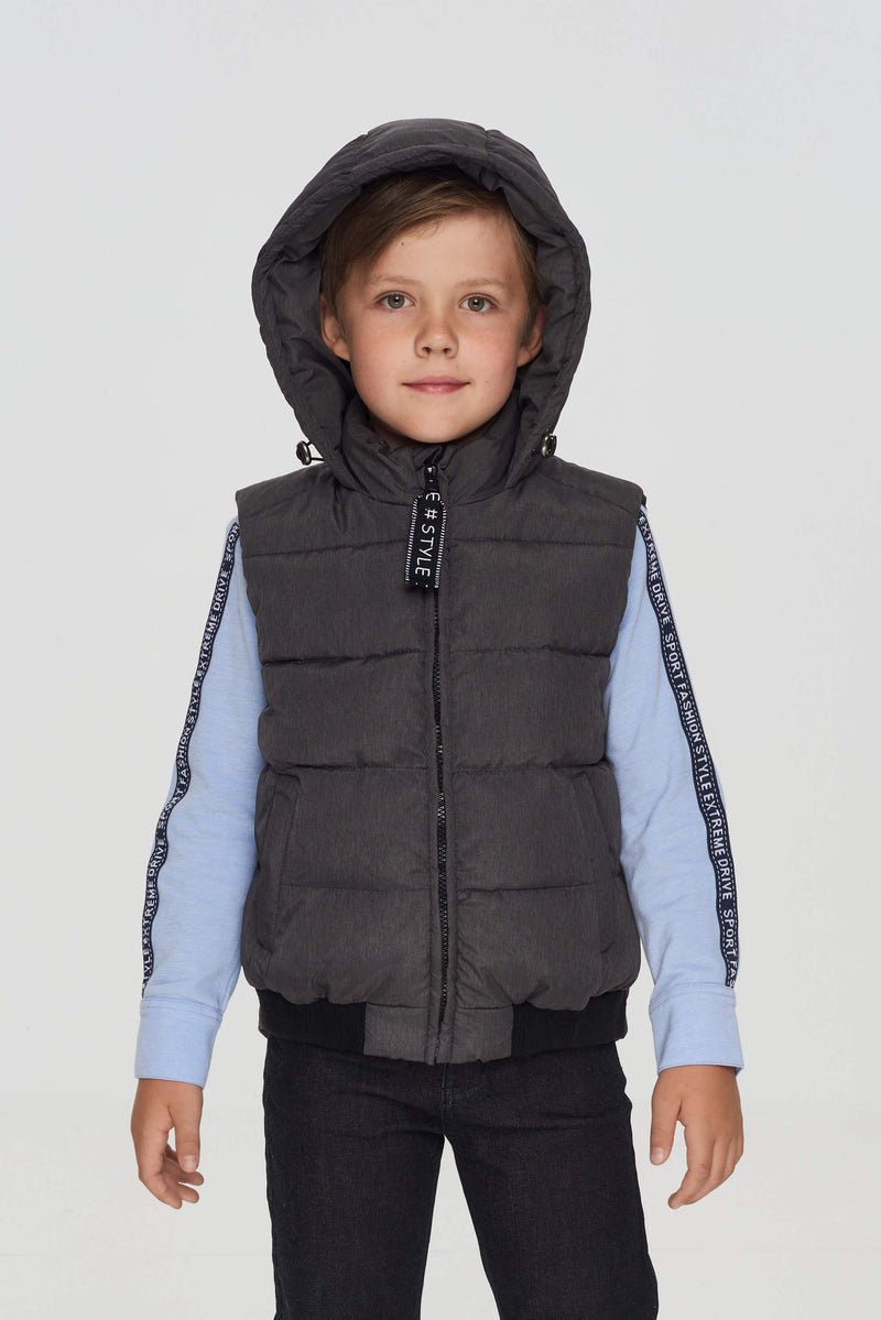 Hooded Quilted Sleeveless Jacket, grey melange.