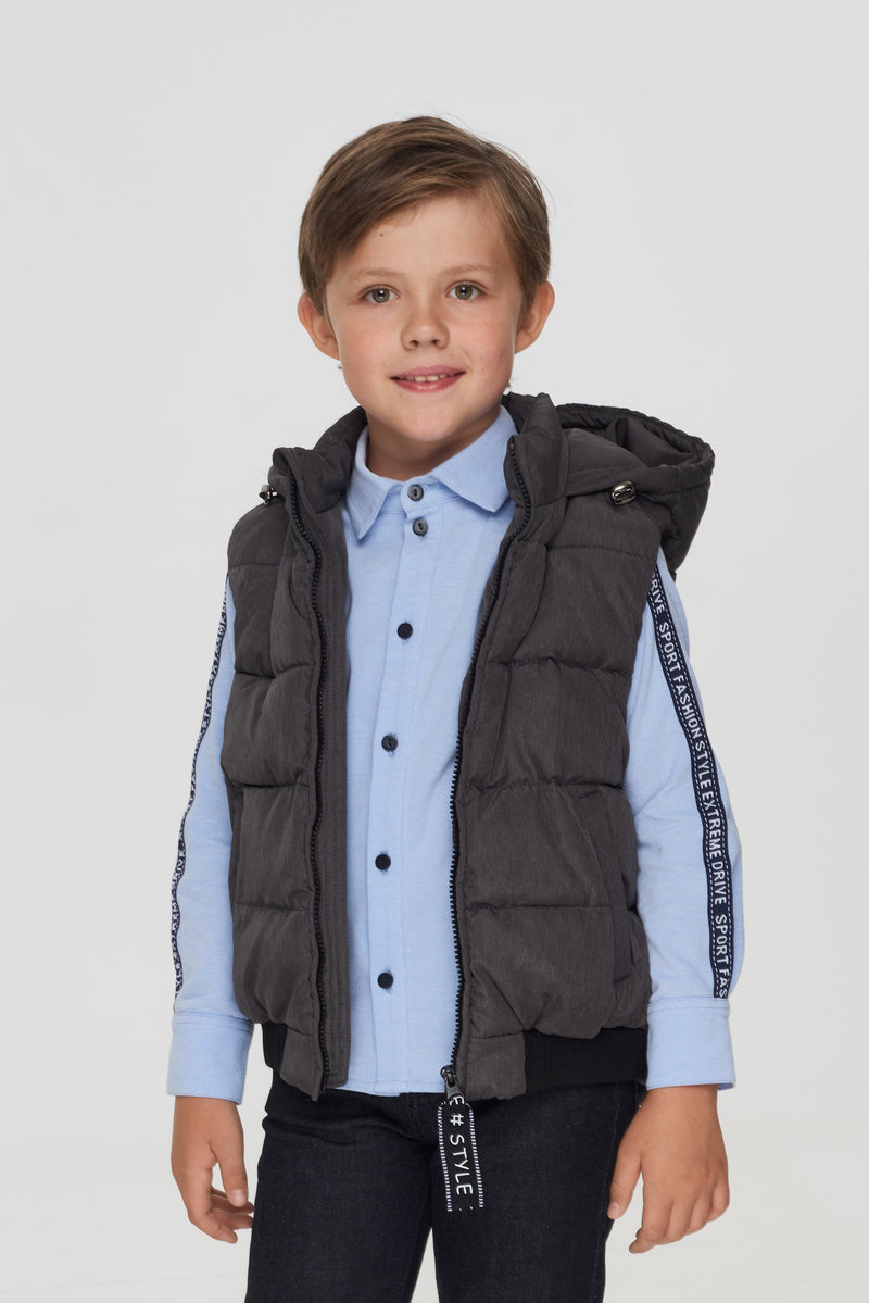 Hooded Quilted Sleeveless Jacket, grey melange.