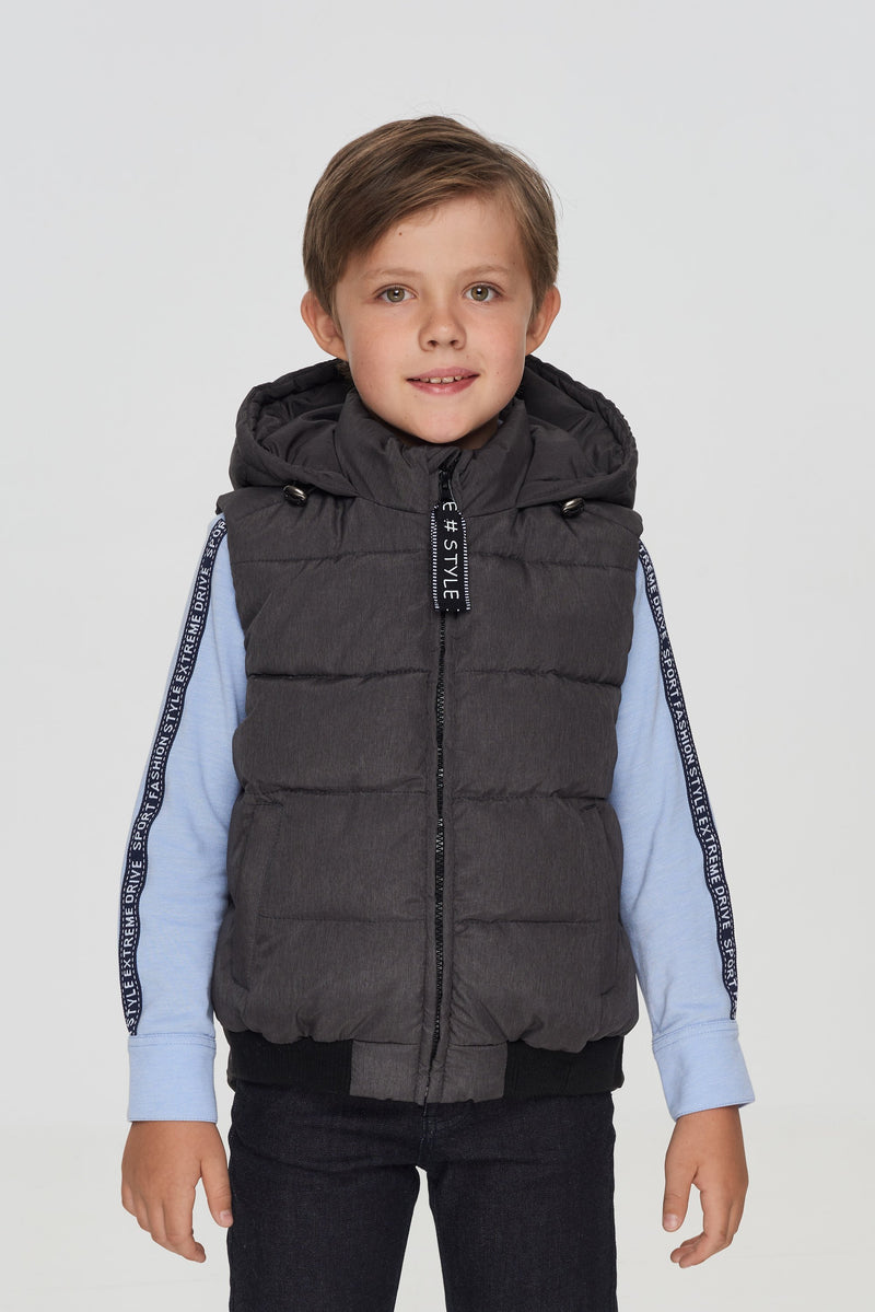 Hooded Quilted Sleeveless Jacket, grey melange.